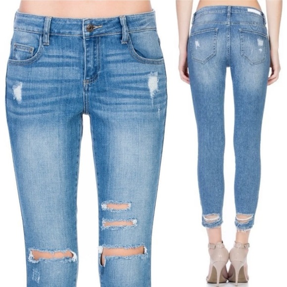 Cello Destroyed Ankle Cutout Skinny Cropped Jeans - Picture 13 of 16